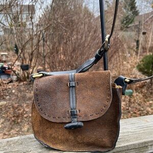 Vintage Vin Baker Distressed Leather/Suede Crossbody Brown/ Black 48” Strap USA